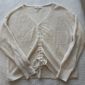 Women's Cream Sweater with Drawstring Detail